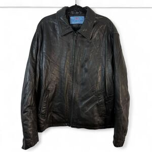 Reaction Kenneth Cole XL Black Leather Biker Bomber Jacket